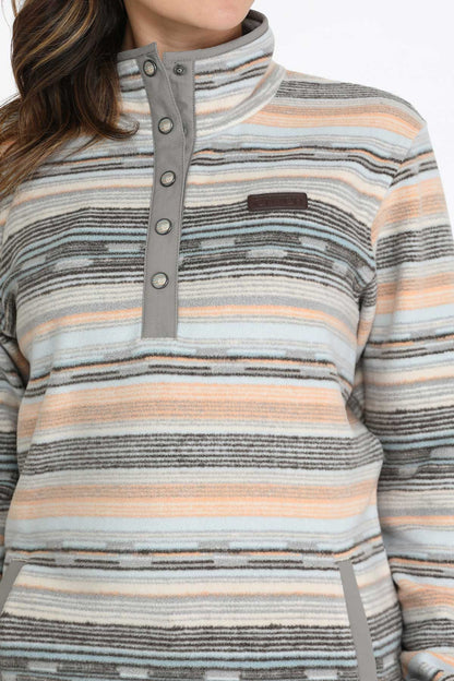 Cinch® Women's Pastel Striped Polar Fleece 1/4 Snap Pullover Sweatshirt