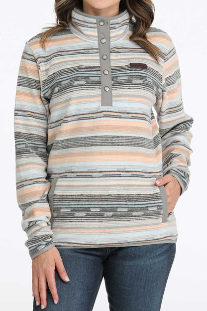 Cinch® Women's Pastel Striped Polar Fleece 1/4 Snap Pullover Sweatshirt