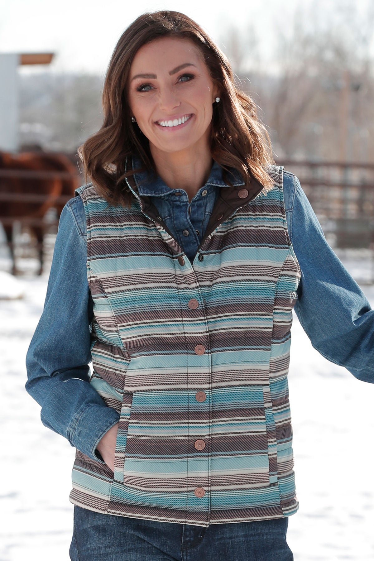 Cinch® Women's Brown Reversible Blanket Quilted Western Vest