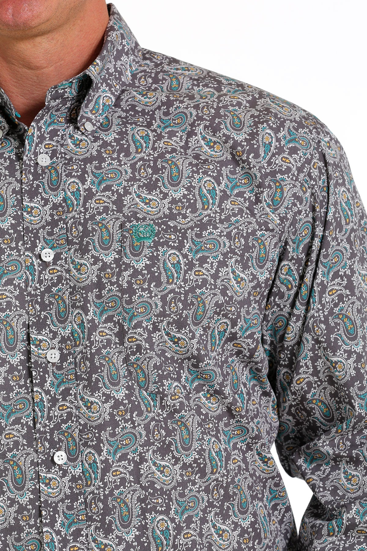 Cinch® Men's Gray Paisley Print Long Sleeve Button Front Western Shirt