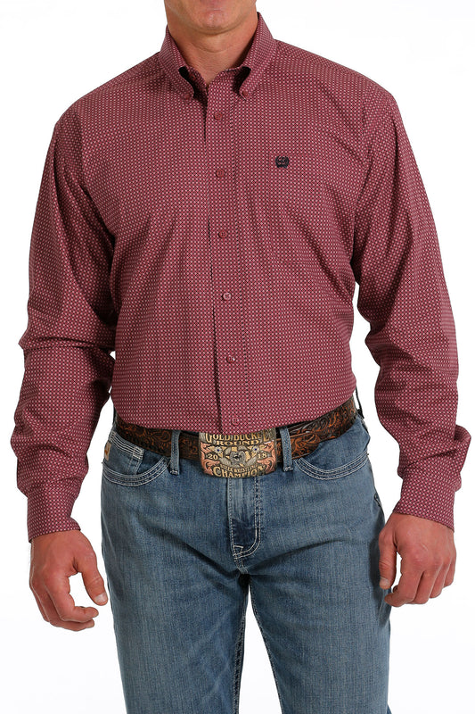 Cinch® Men's Fuchsia Geo Print Long Sleeve Button Front Western Shirt