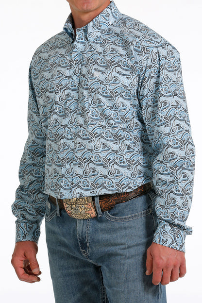 Cinch® Men's Light Blue Paisley Print Long Sleeve Button Front Western Shirt