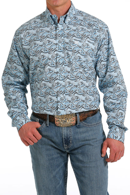 Cinch® Men's Light Blue Paisley Print Long Sleeve Button Front Western Shirt