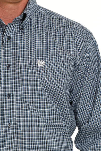 Cinch® Men's Navy Plaid Cotton-Spandex Long Sleeve Button Front Western Shirt