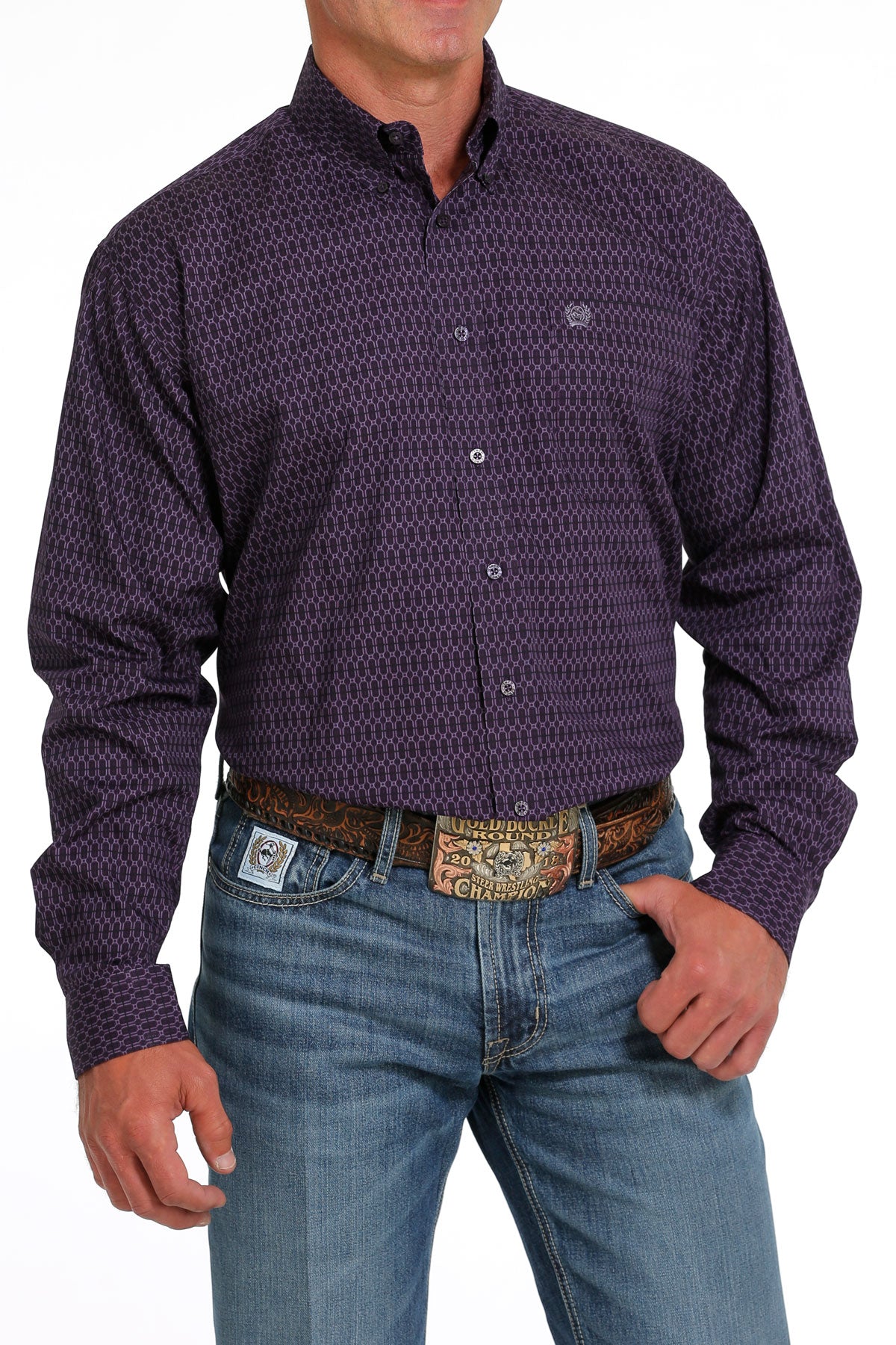 Cinch® Men's Purple Geo Print Long Sleeve Button Front Western Shirt