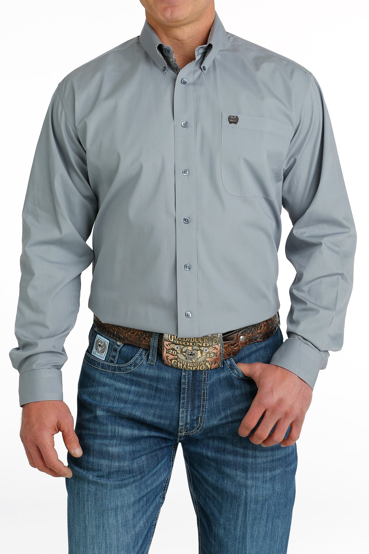 Cinch® Men's Solid Grey Long Sleeve Button Front Western Shirt