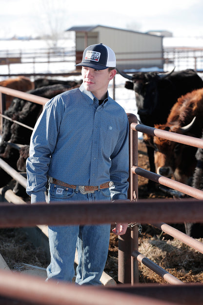 Cinch® Men's Blue Geo Print Long Sleeve Button Front Western Shirt