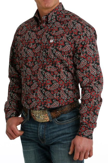 Cinch® Men's Black & Red Paisley Print Long Sleeve Button Front Western Shirt