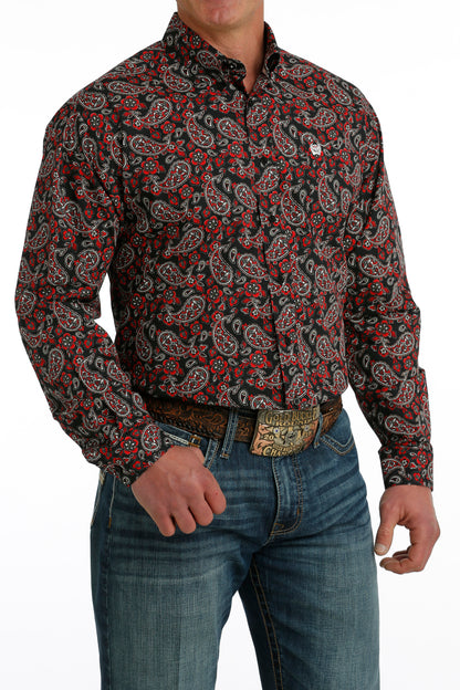 Cinch® Men's Black & Red Paisley Print Long Sleeve Button Front Western Shirt