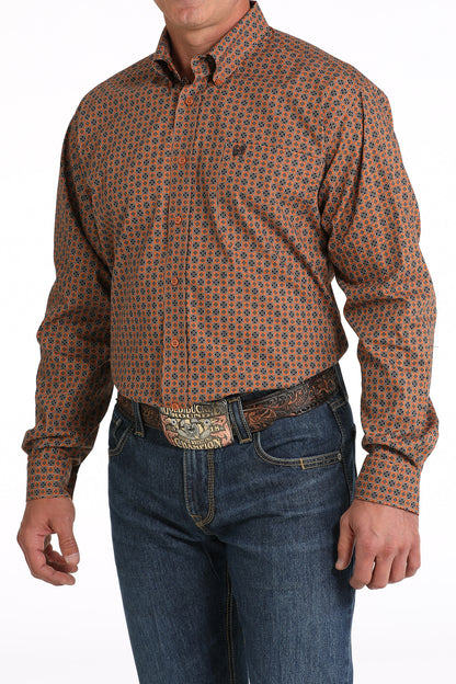 Cinch® Men's Burnt Orange Geo Print Long Sleeve Button Front Western Shirt