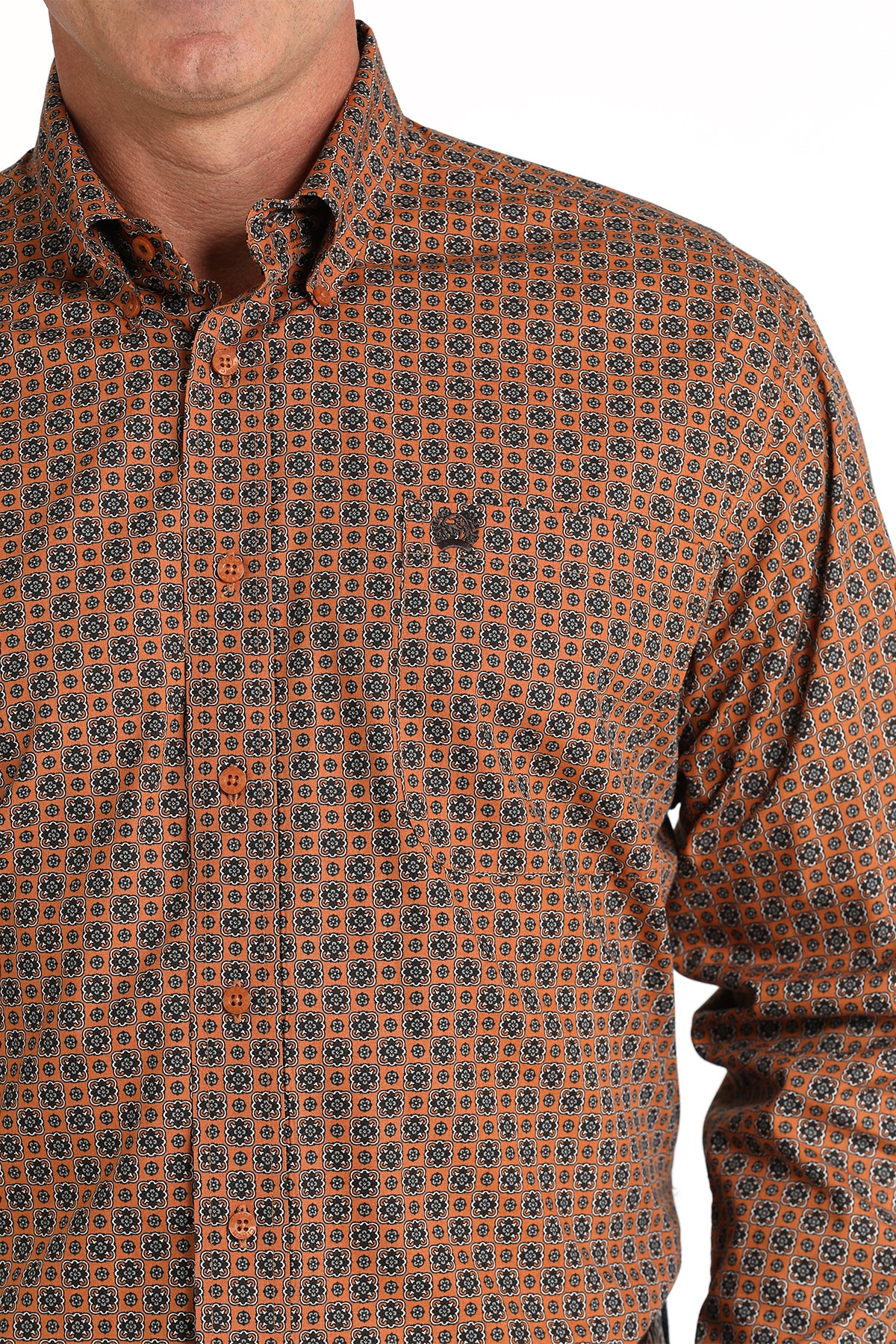 Cinch® Men's Burnt Orange Geo Print Long Sleeve Button Front Western Shirt