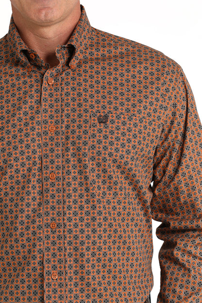 Cinch® Men's Burnt Orange Geo Print Long Sleeve Button Front Western Shirt