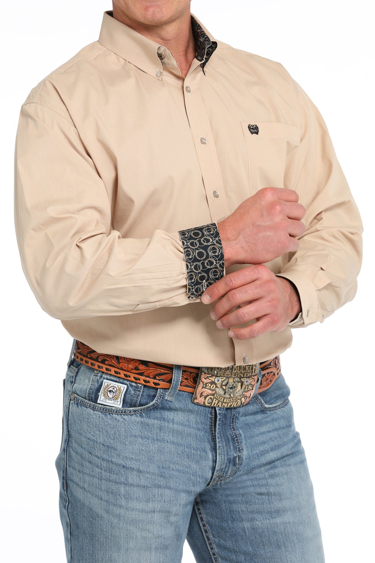 Cinch® Men's Solid Beige Long Sleeve Button Front Western Shirt
