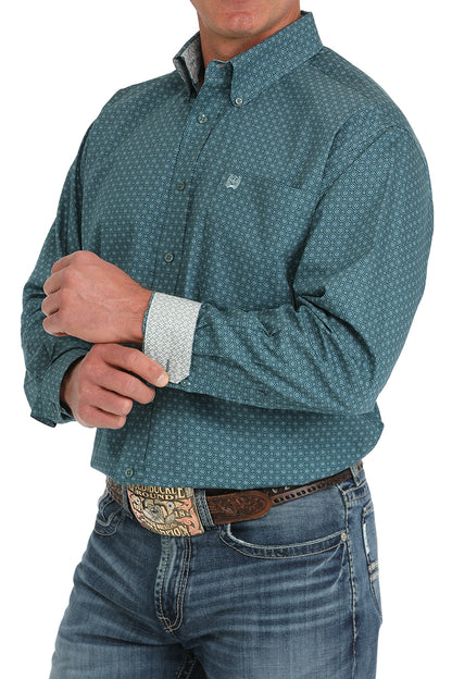 Cinch® Men's Green Geo Print Long Sleeve Button Front Western Shirt