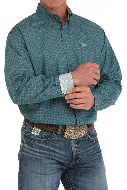 Cinch® Men's Green Geo Print Long Sleeve Button Front Western Shirt