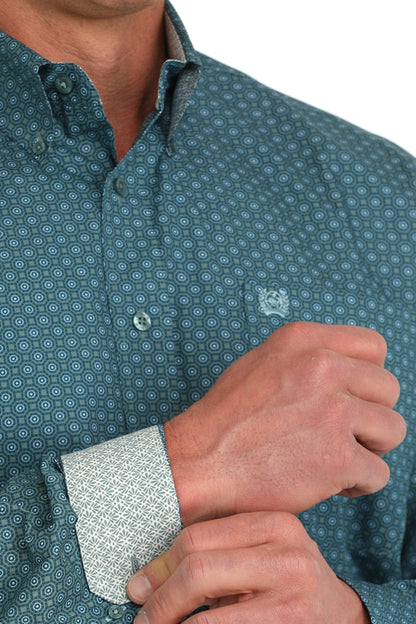 Cinch® Men's Green Geo Print Long Sleeve Button Front Western Shirt