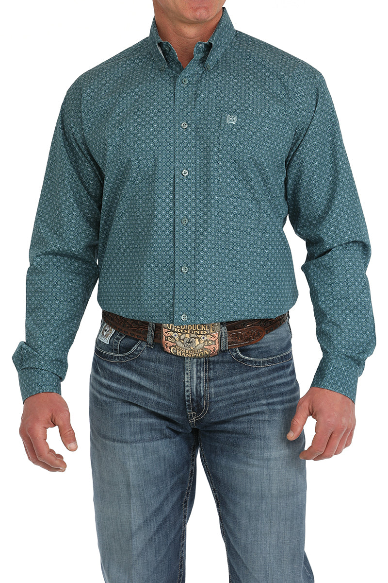 Cinch® Men's Green Geo Print Long Sleeve Button Front Western Shirt