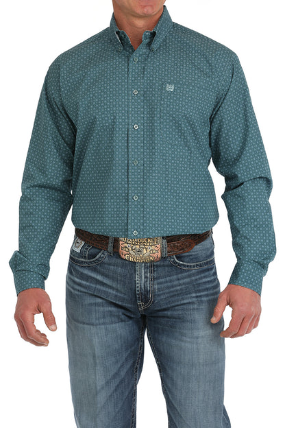 Cinch® Men's Green Geo Print Long Sleeve Button Front Western Shirt