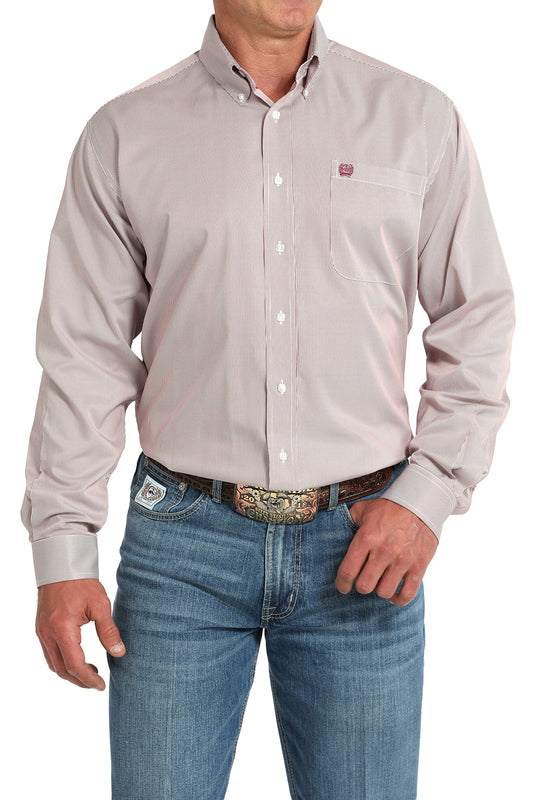 Cinch® Men's Poly/Tencel Cotton Twill Solid Pink Long Sleeve Button Front Shirt