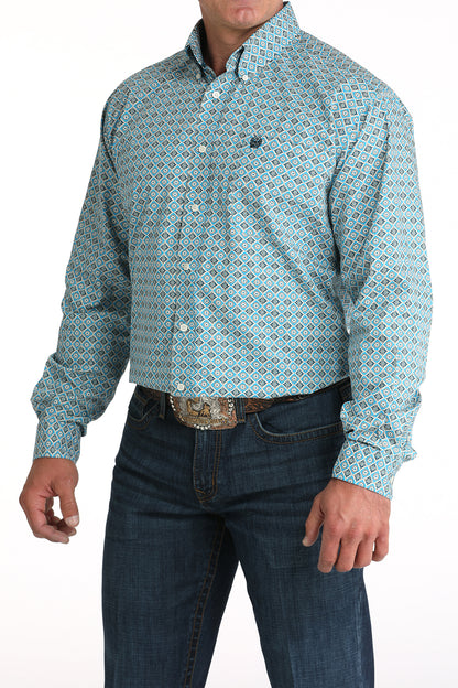 Cinch® Men's Blue Geo Print Cotton Long Sleeve Button Front Shirt