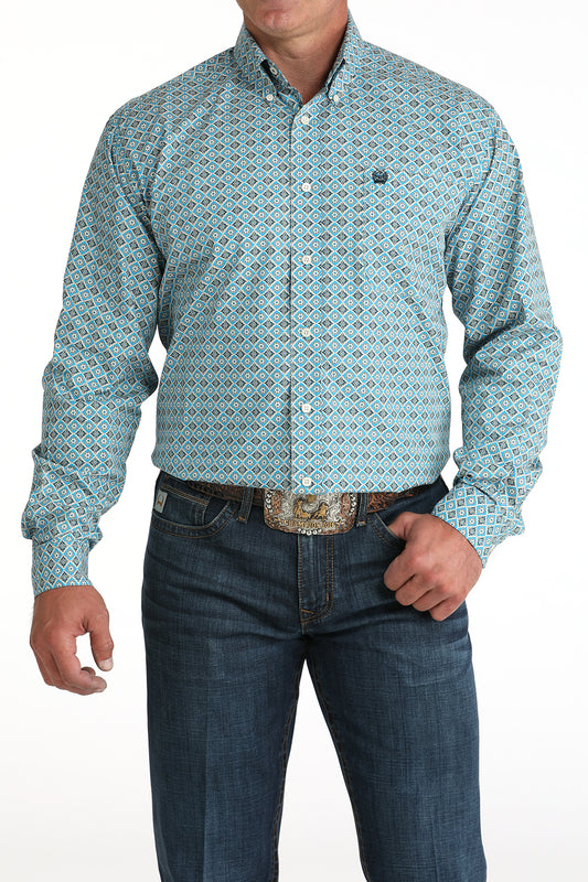 Cinch® Men's Blue Geo Print Cotton Long Sleeve Button Front Shirt