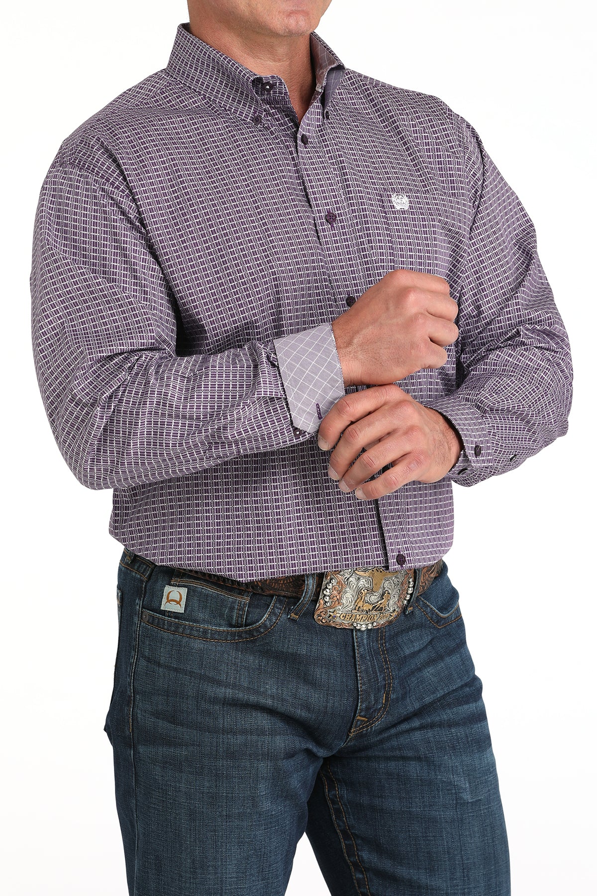 Cinch® Men's Purple Geo Print Long Sleeve Button Front Shirt
