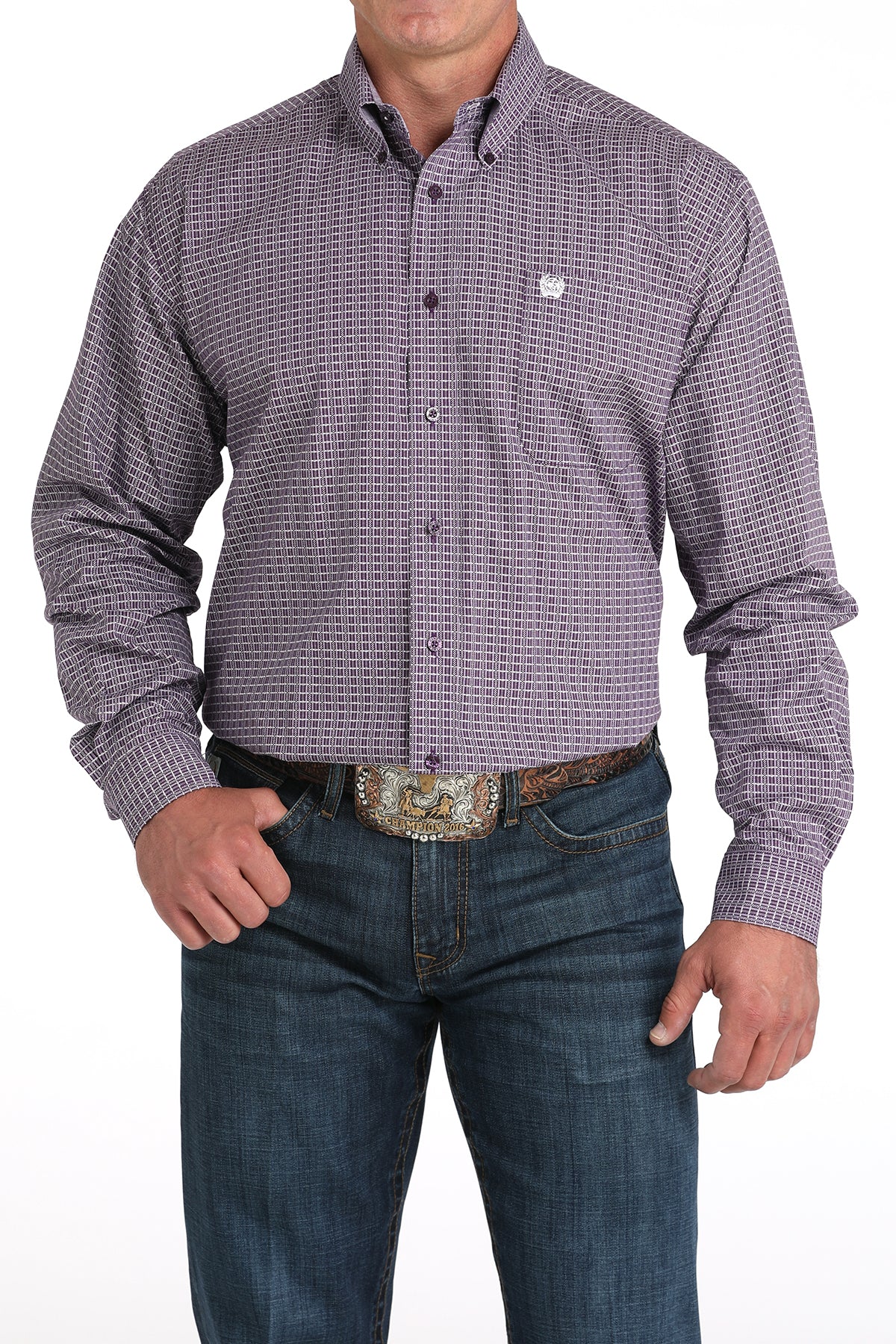 Cinch® Men's Purple Geo Print Long Sleeve Button Front Shirt