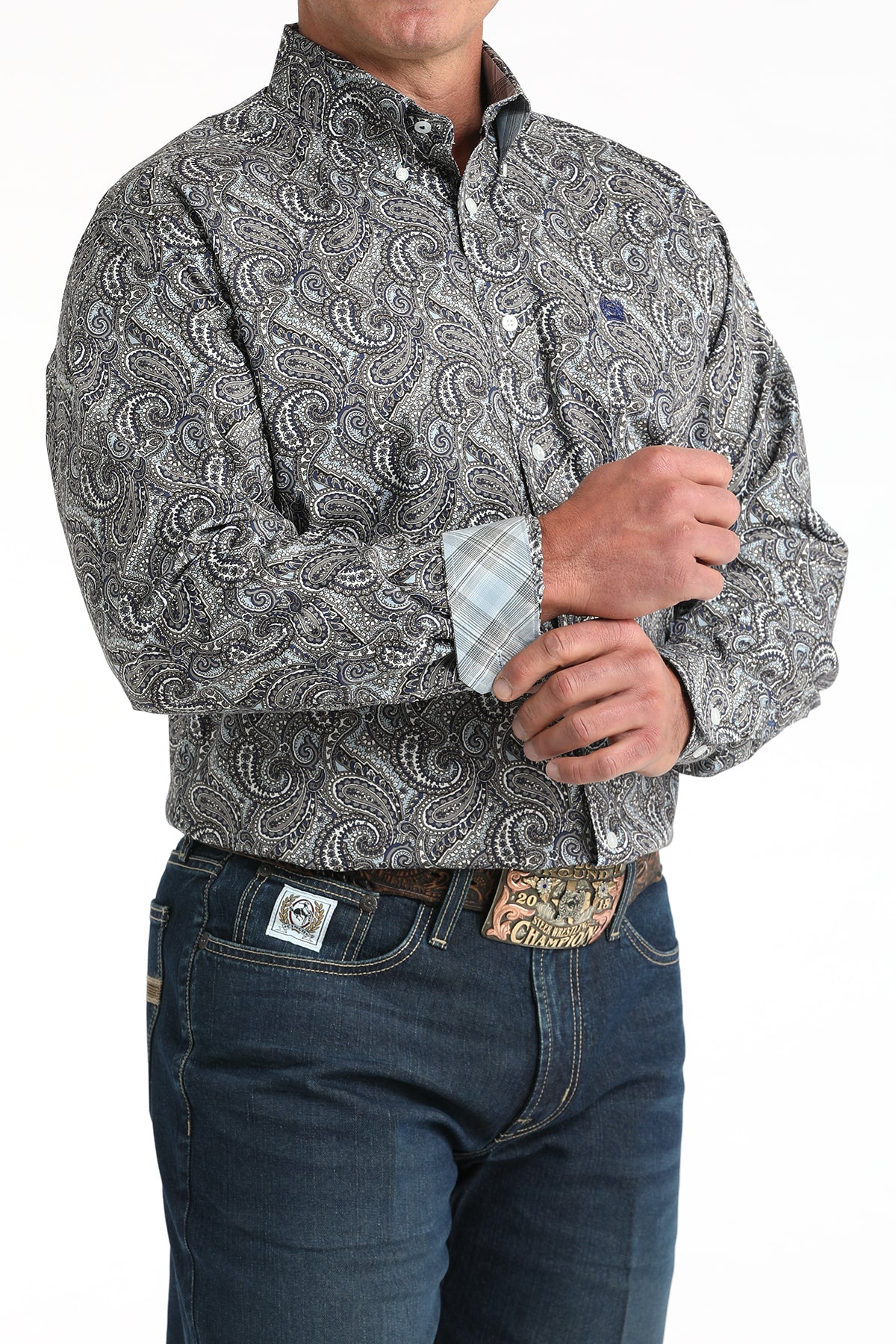 Cinch® Men's Grey Paisley Print Long Sleeve Button Front Shirt