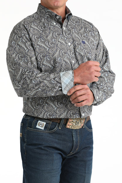 Cinch® Men's Grey Paisley Print Long Sleeve Button Front Shirt