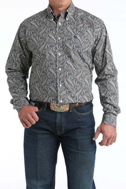Cinch® Men's Grey Paisley Print Long Sleeve Button Front Shirt