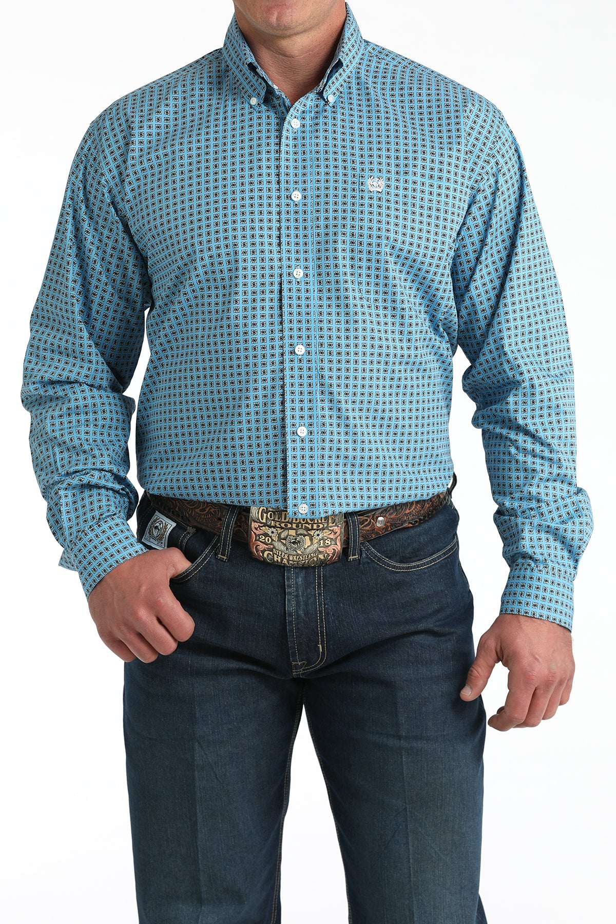 Cinch® Men's Blue Geo Print Long Sleeve Button Front Shirt