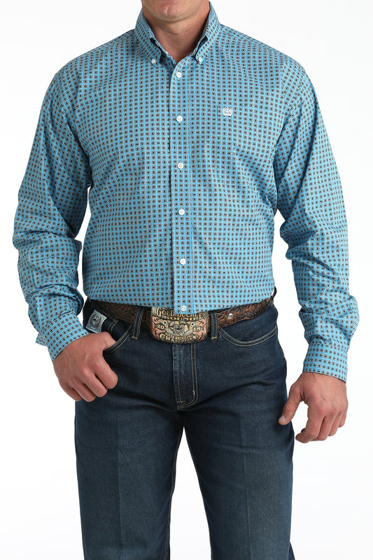Cinch® Men's Blue Geo Print Long Sleeve Button Front Shirt