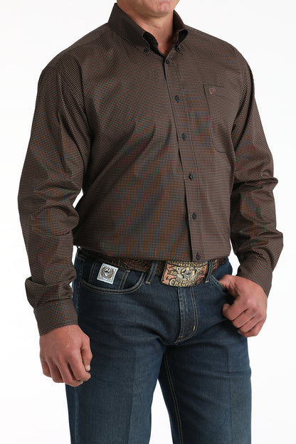 Cinch® Men's Brown/Navy Geo Print Long Sleeve Button Front Shirt