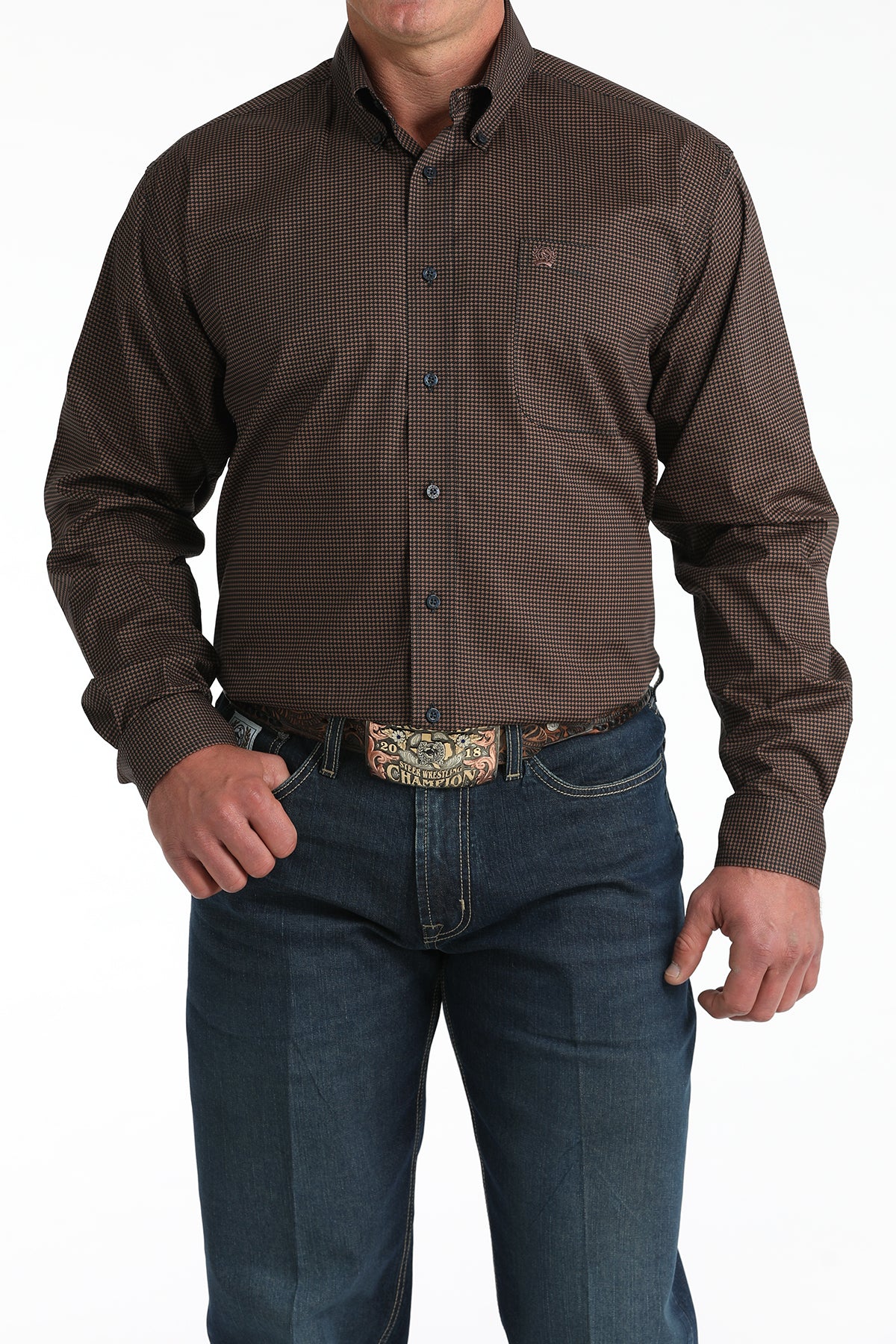 Cinch® Men's Brown/Navy Geo Print Long Sleeve Button Front Shirt