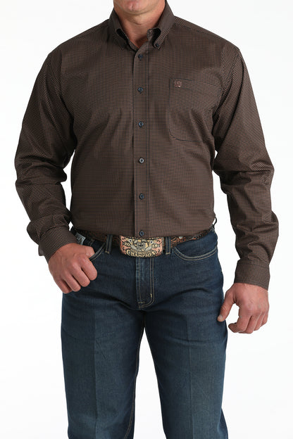 Cinch® Men's Brown/Navy Geo Print Long Sleeve Button Front Shirt
