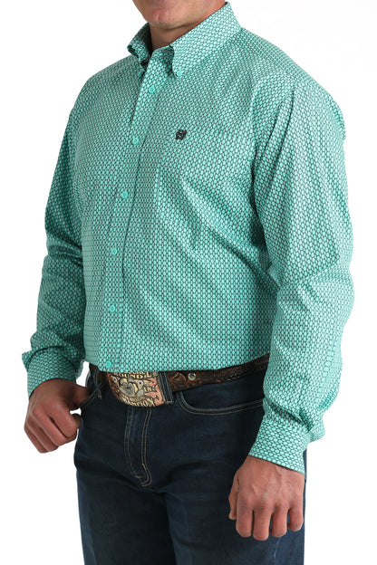 Cinch® Men's Mint Geo Print Long Sleeve Button Front Shirt