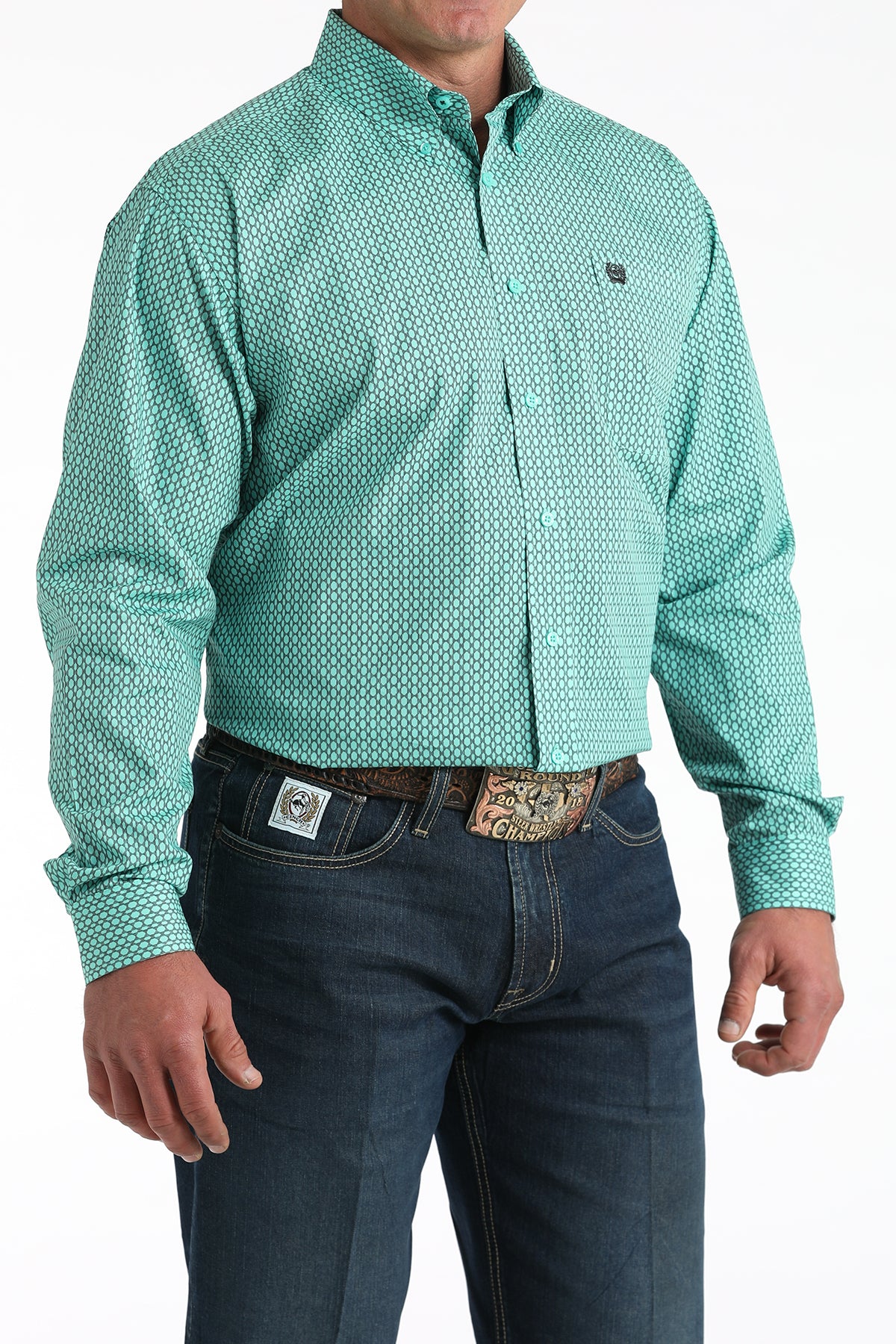 Cinch® Men's Mint Geo Print Long Sleeve Button Front Shirt