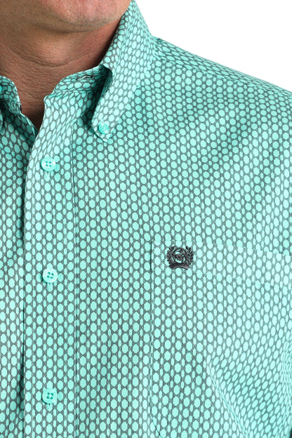 Cinch® Men's Mint Geo Print Long Sleeve Button Front Shirt
