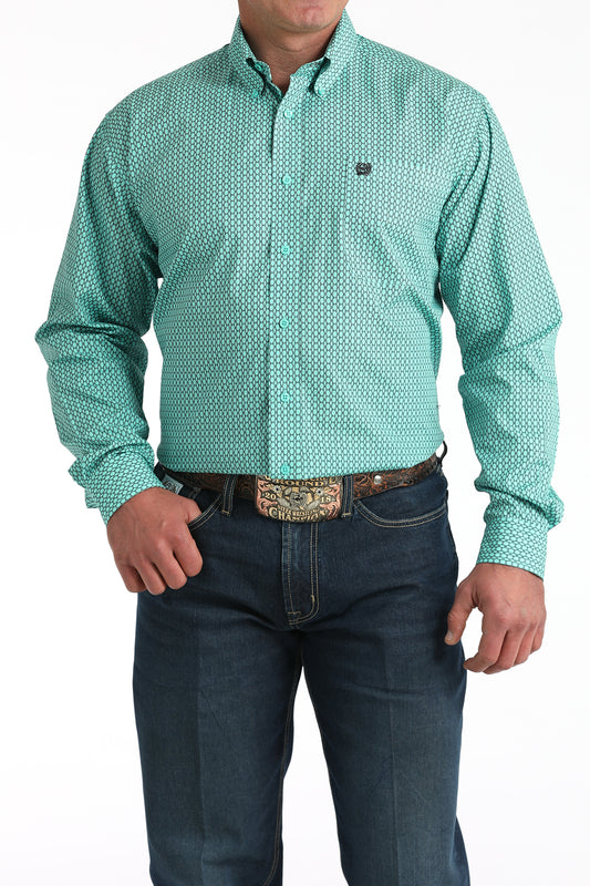 Cinch® Men's Mint Geo Print Long Sleeve Button Front Shirt