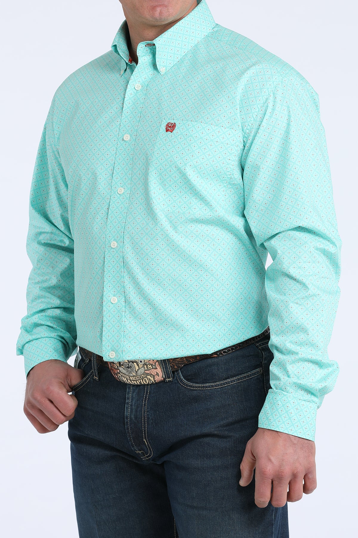 Cinch® Men's Pastel Blue Geo Print Long Sleeve Button Front Shirt