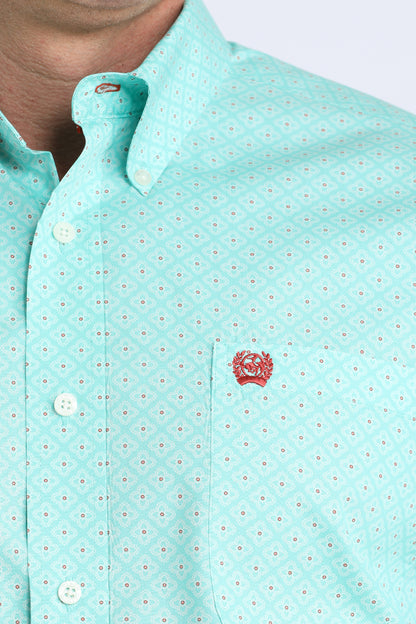 Cinch® Men's Pastel Blue Geo Print Long Sleeve Button Front Shirt