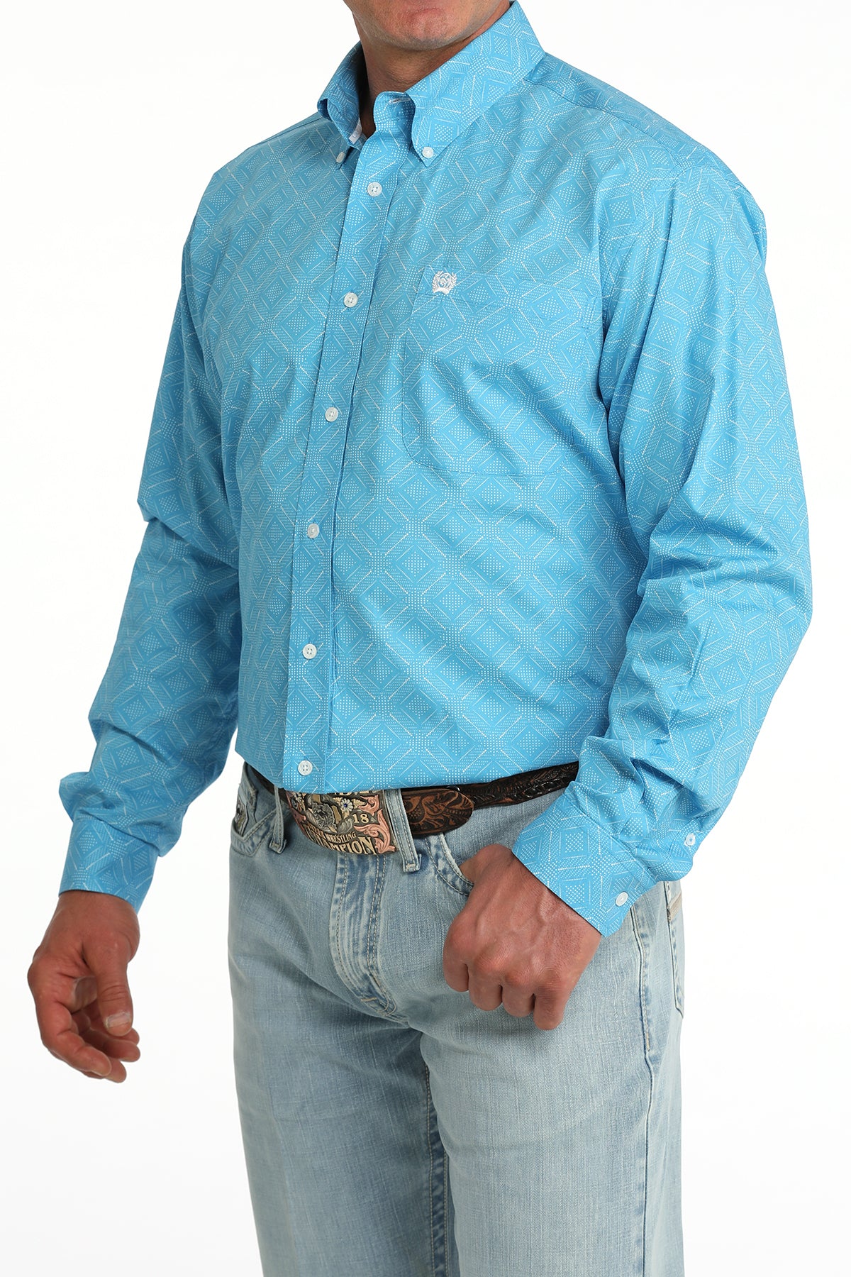 Cinch® Men's Blue Geo Print Long Sleeve Button Front Shirt