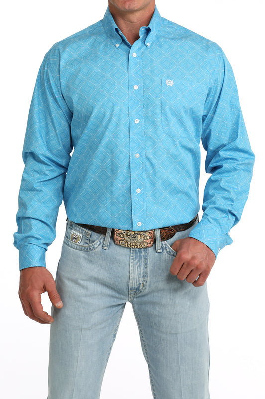 Cinch® Men's Blue Geo Print Long Sleeve Button Front Shirt
