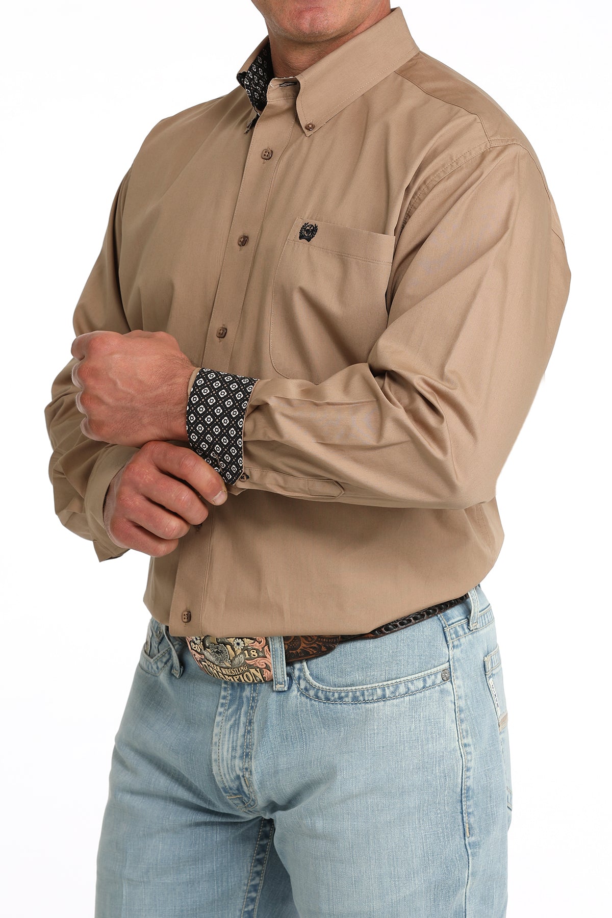 Cinch® Men's Solid Khaki Long Sleeve Button Front Shirt
