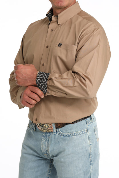 Cinch® Men's Solid Khaki Long Sleeve Button Front Shirt