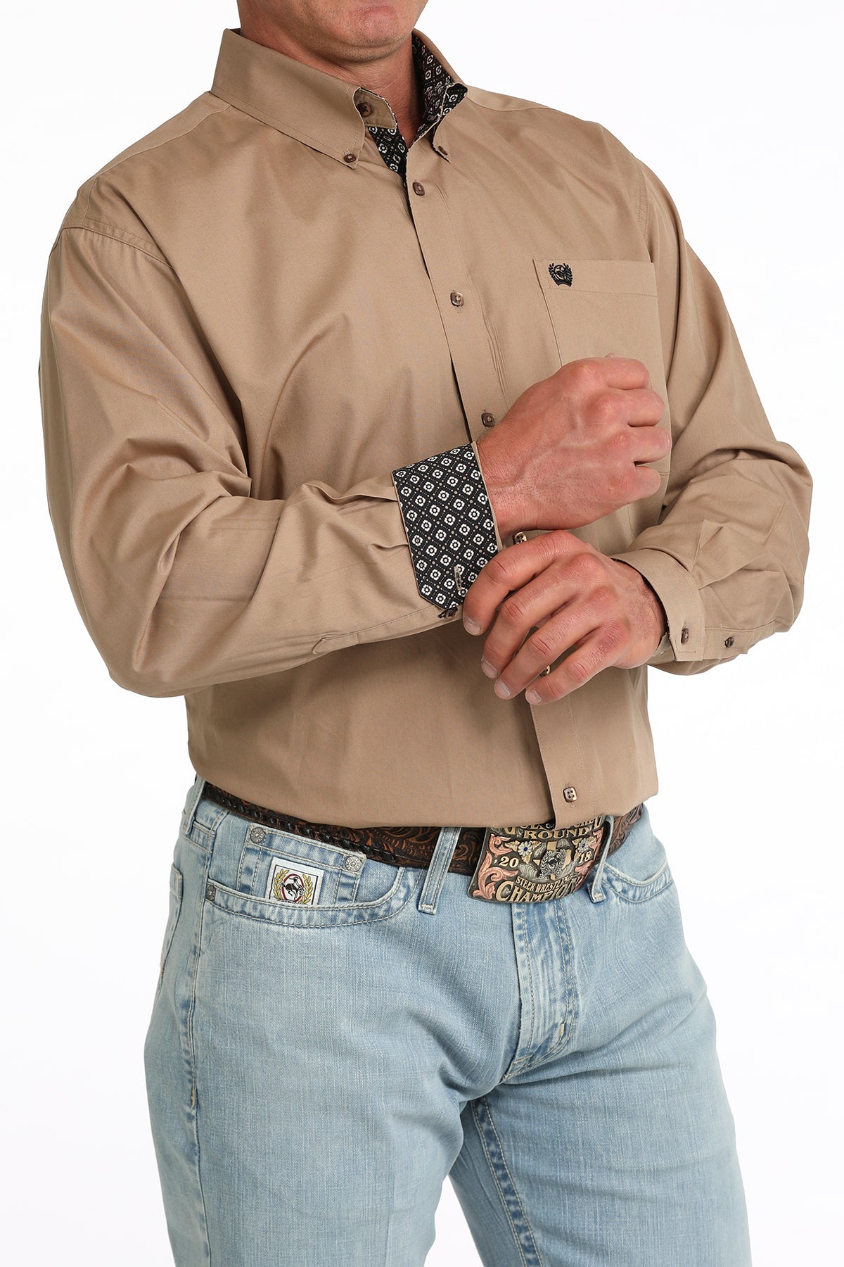 Cinch® Men's Solid Khaki Long Sleeve Button Front Shirt