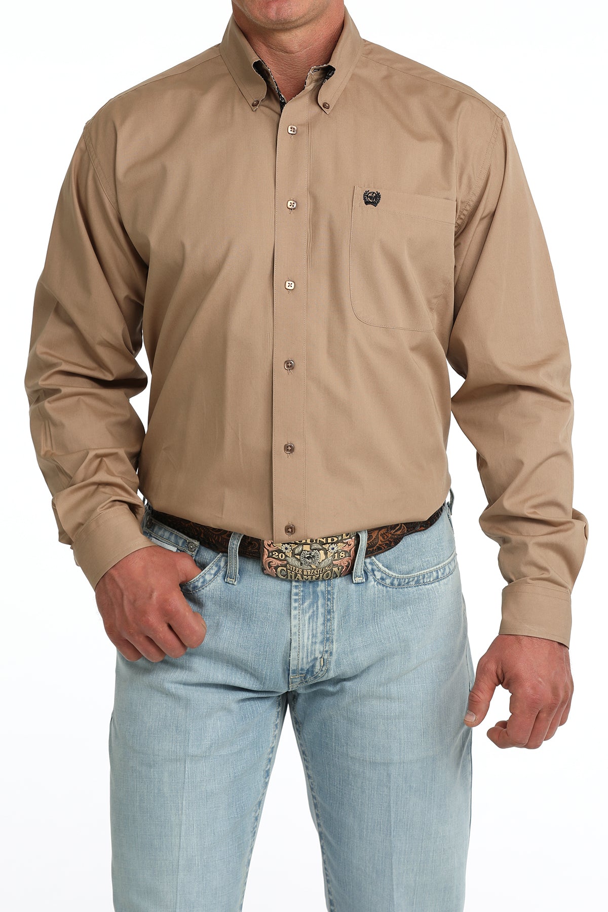 Cinch® Men's Solid Khaki Long Sleeve Button Front Shirt