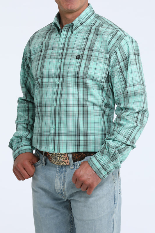 Cinch® Men's Turquoise Plaid Long Sleeve Button Front Western Shirt
