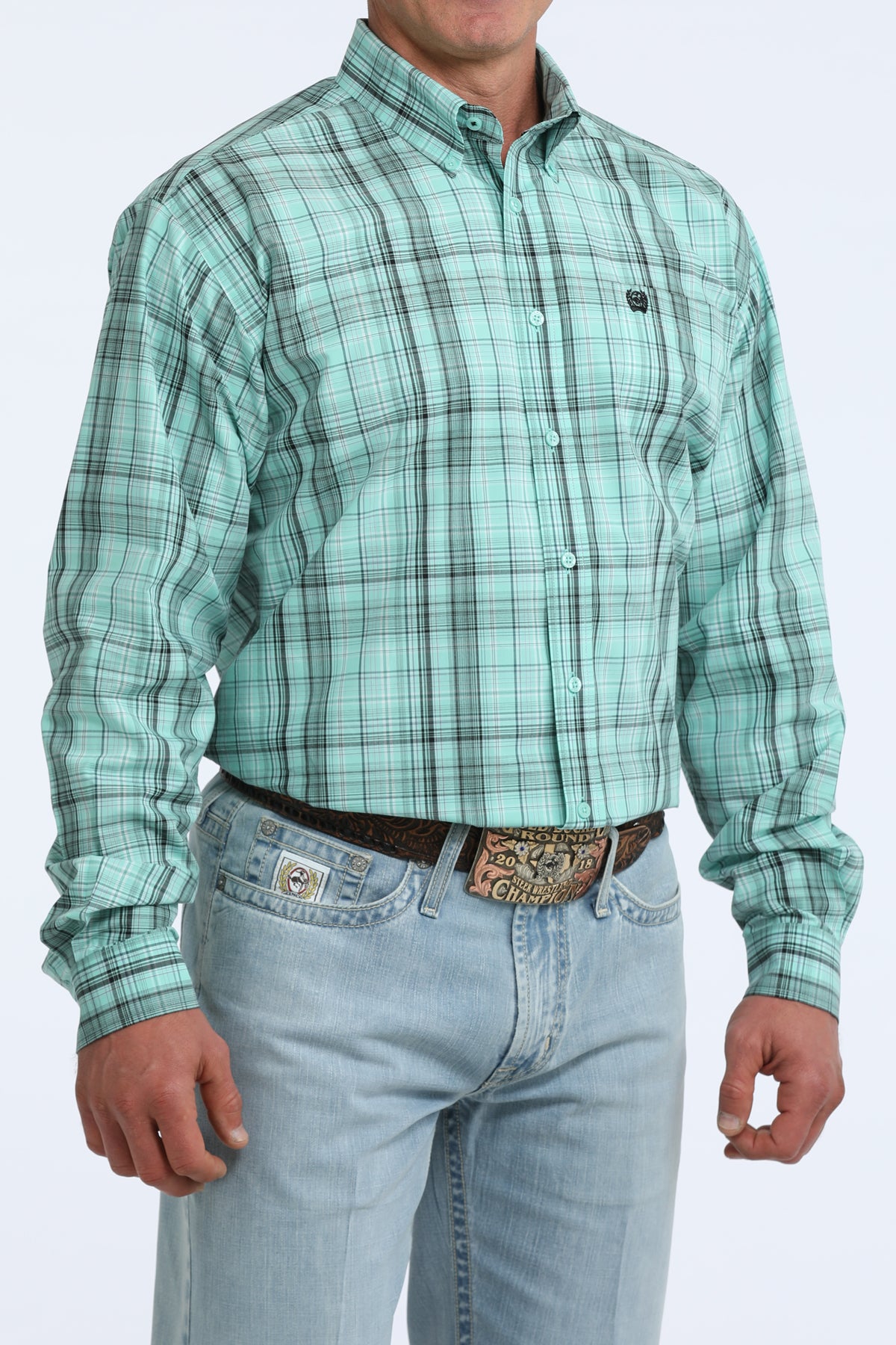 Cinch® Men's Turquoise Plaid Long Sleeve Button Front Western Shirt