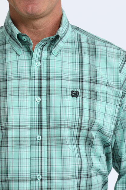 Cinch® Men's Turquoise Plaid Long Sleeve Button Front Western Shirt